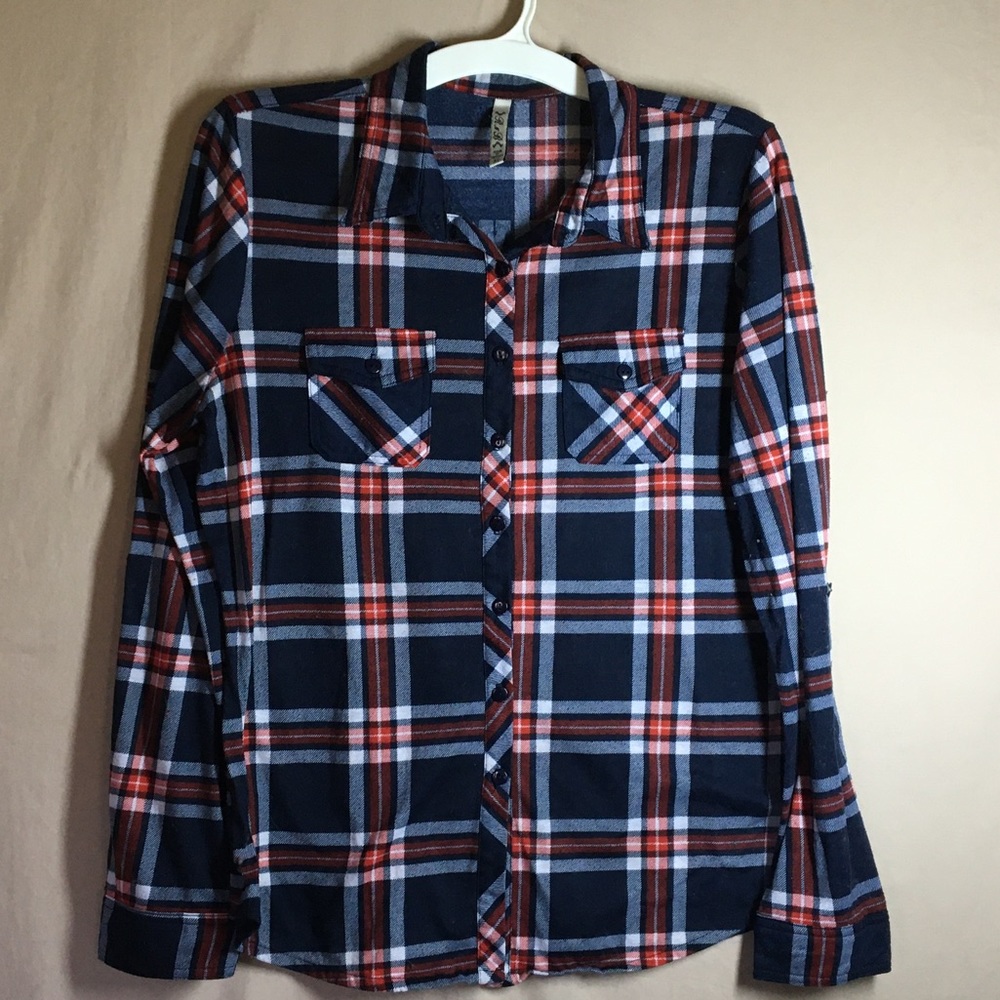 R & B Plaid long-sleeved Flannel button-down Shirt Size Medium